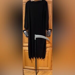Grim Reaper Halloween Cosplay Party Costume Scythe Kids Boys‎ Girls Size XL